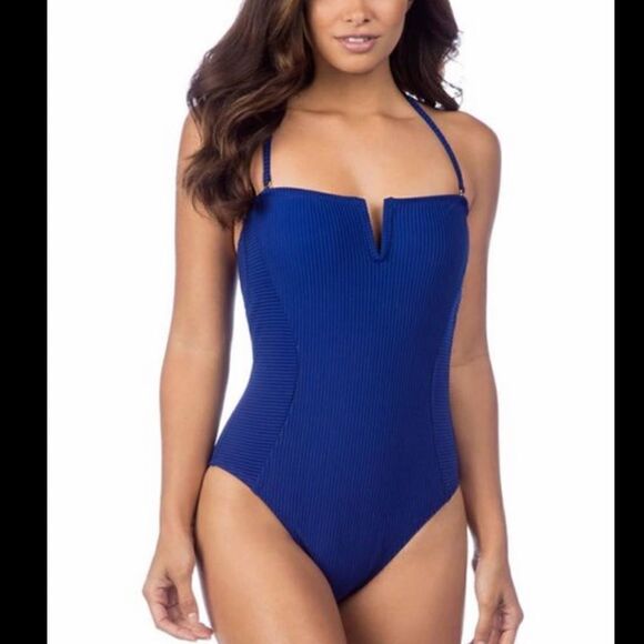 La Blanca Apollo Blue Bandeau One-Piece  Swimsuit Sz-16 - Picture 1 of 12